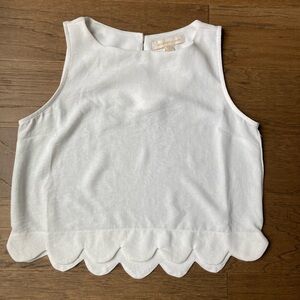 Monteau White Sleeveless Top with Scallop Detail